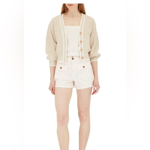NWT Veronica Beard Kylean Cotton Knit Cardigan Sweater Top Cream White Sm 4 6 - Picture 2 of 10